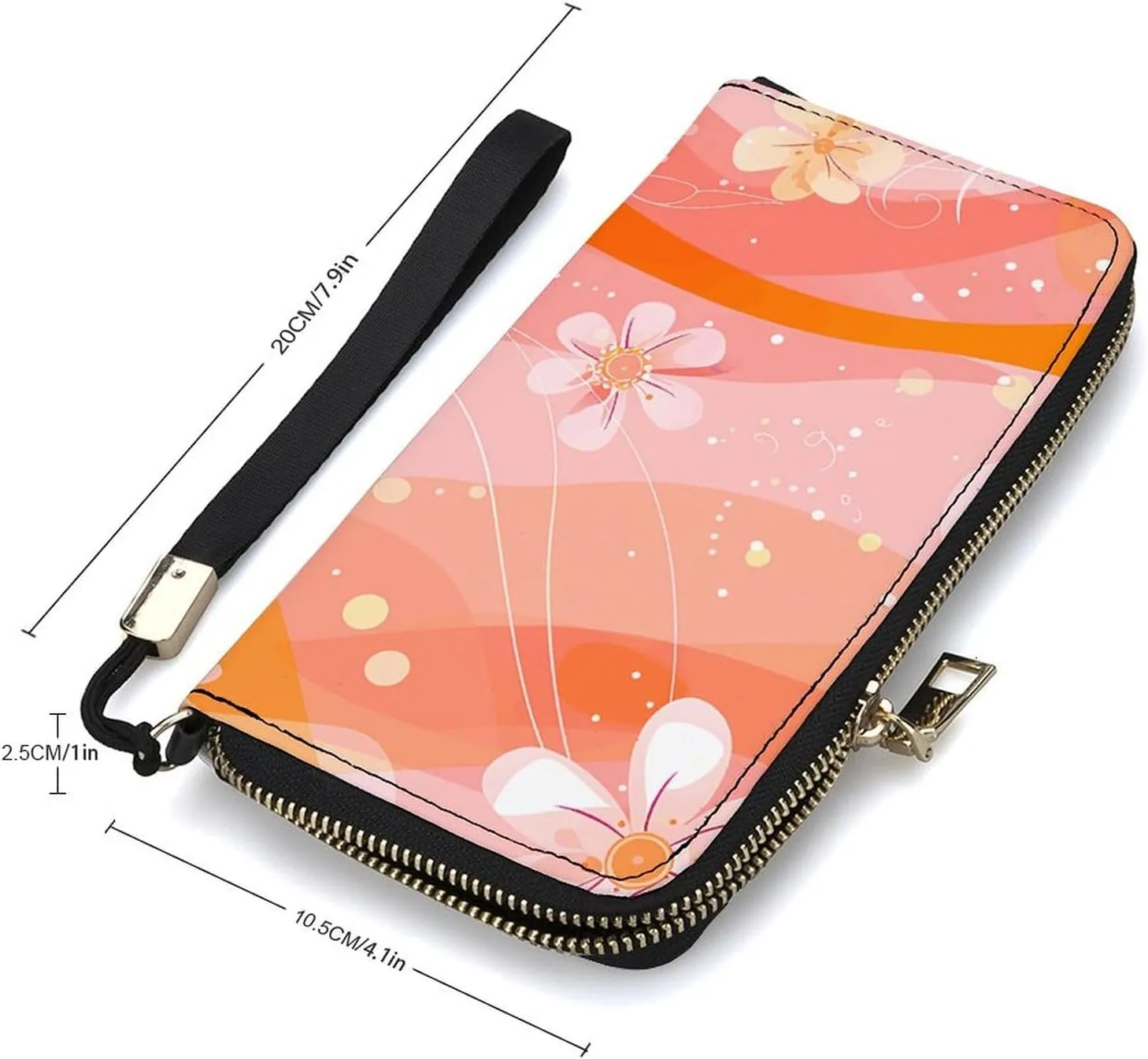 Flowers And Swirls Wristlet Long Wallet Womens Purse Zip Clutch Large Capacity Leather Purse Credit Coin Purse