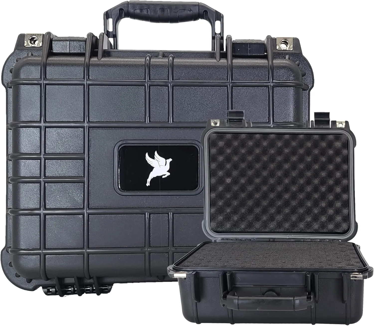 Flying Camel TSA Approved Hard Case Ideal for Guns, Cameras, and Electronics. Customizable Cubbed Foam-Padding, Waterproof, and Shockproof. Size: 13.3" x 11.6" x 6" (Black)