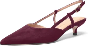FOGEENA Womens Pointed Toe Evening Slip On Dress Suede Leather Slingback Kitten Low Heel Pumps Shoes 1.5 Inch