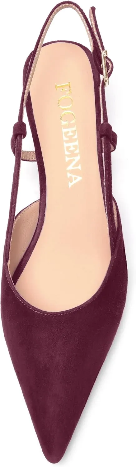 FOGEENA Womens Pointed Toe Evening Slip On Dress Suede Leather Slingback Kitten Low Heel Pumps Shoes 1.5 Inch