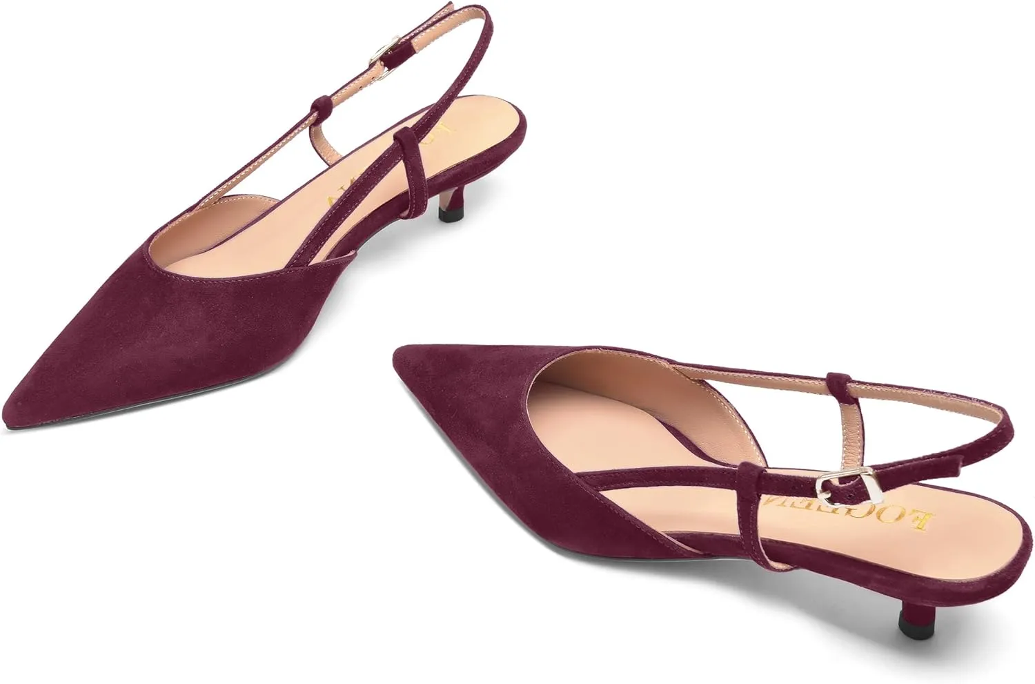 FOGEENA Womens Pointed Toe Evening Slip On Dress Suede Leather Slingback Kitten Low Heel Pumps Shoes 1.5 Inch