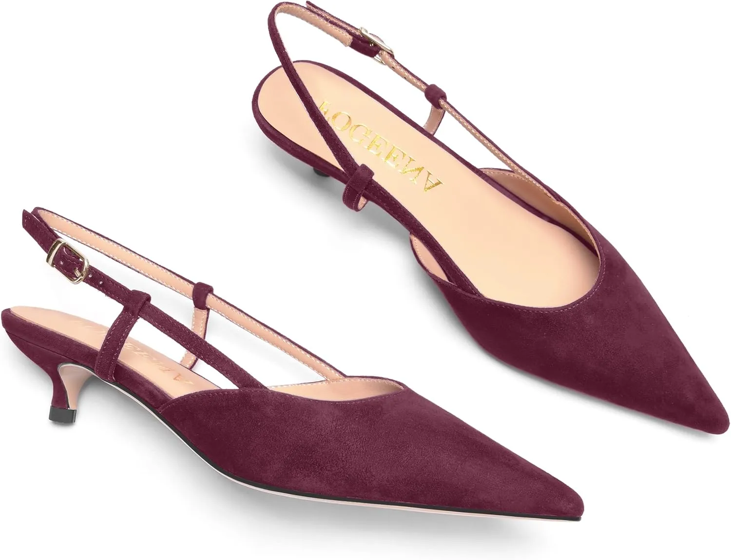 FOGEENA Womens Pointed Toe Evening Slip On Dress Suede Leather Slingback Kitten Low Heel Pumps Shoes 1.5 Inch