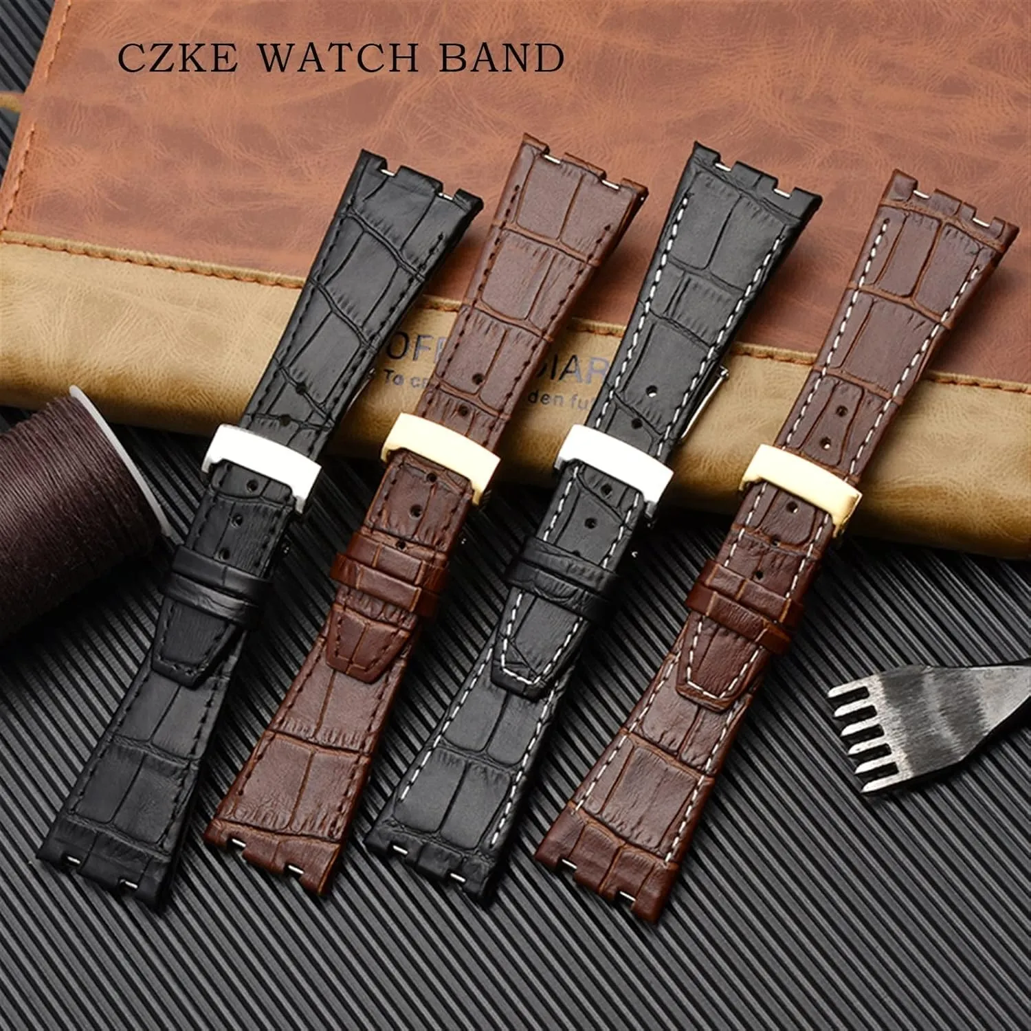 For AP 15400 wrist straps 26mm watchband Genuine Leather Handmade Watch Band with steel deployment buckle