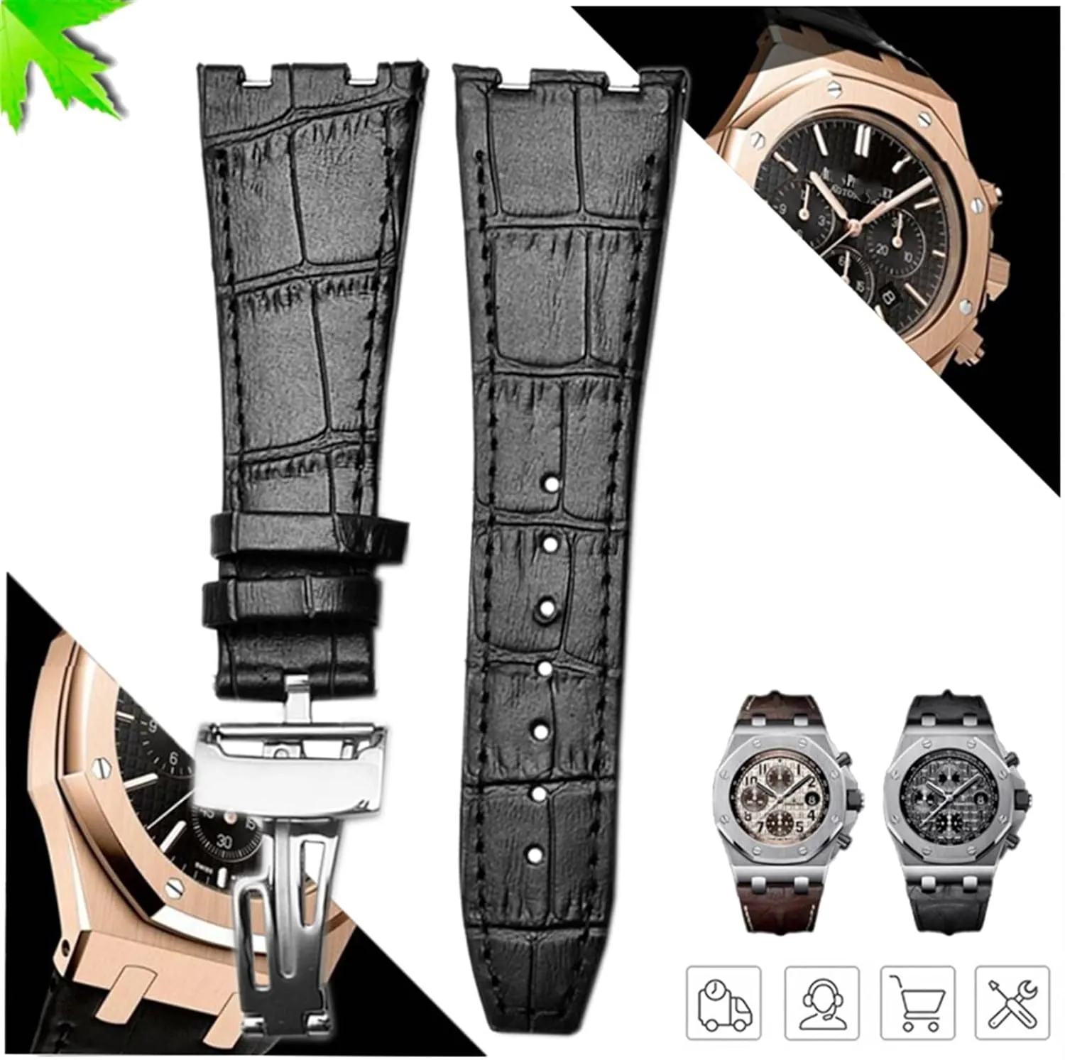 For AP 15400 wrist straps 26mm watchband Genuine Leather Handmade Watch Band with steel deployment buckle