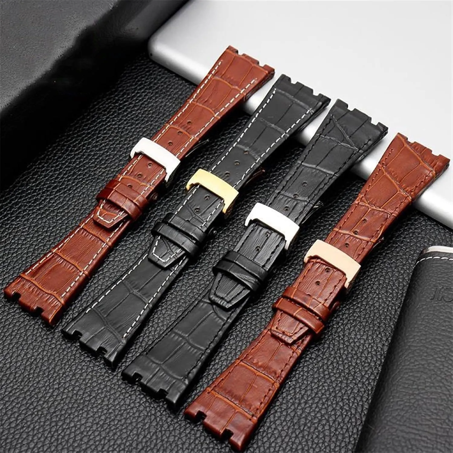 For AP 15400 wrist straps 26mm watchband Genuine Leather Handmade Watch Band with steel deployment buckle