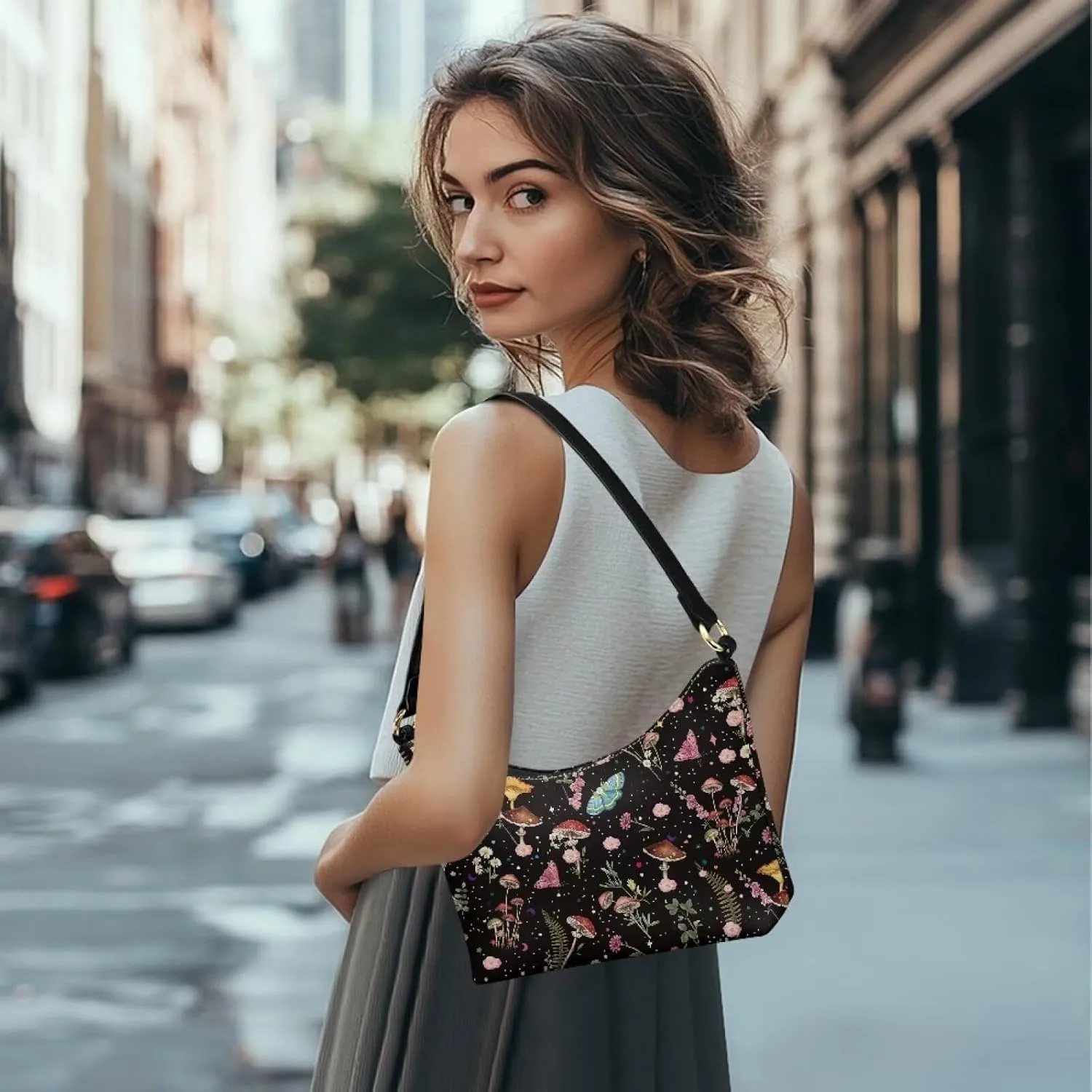 FOR U DESIGNS Shoulder Bag for Women Hobo Purses Mushroom Cute Tote Bag for Work Gym School Office Travel Leather Handbags