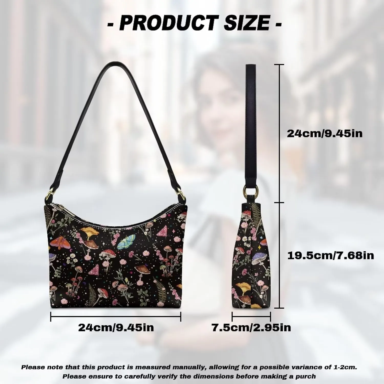 FOR U DESIGNS Shoulder Bag for Women Hobo Purses Mushroom Cute Tote Bag for Work Gym School Office Travel Leather Handbags