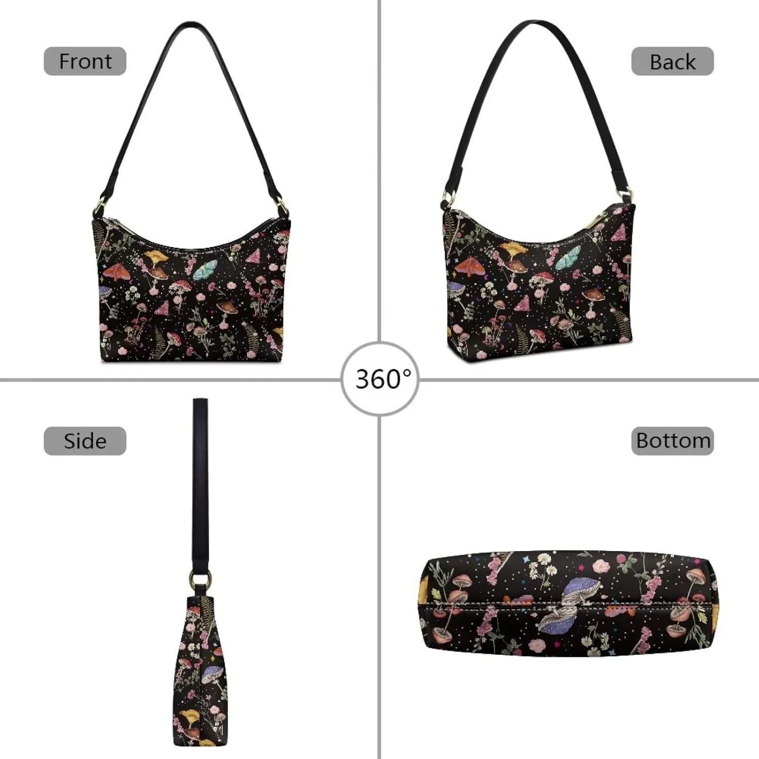 FOR U DESIGNS Shoulder Bag for Women Hobo Purses Mushroom Cute Tote Bag for Work Gym School Office Travel Leather Handbags