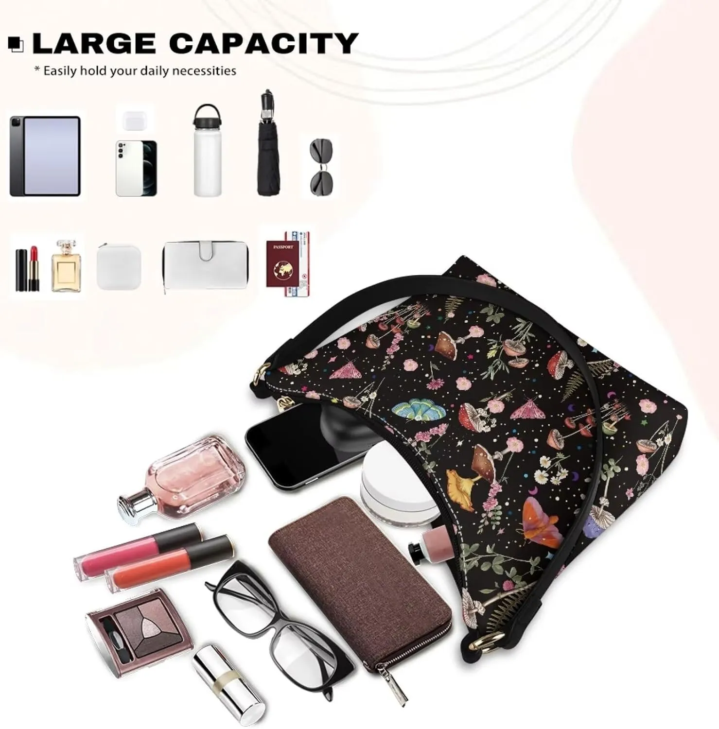FOR U DESIGNS Shoulder Bag for Women Hobo Purses Mushroom Cute Tote Bag for Work Gym School Office Travel Leather Handbags