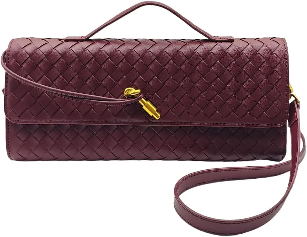 Formal Clutch Purses for Women Evening Woven Leather Large Clutch for Weddings & Parties | Convertible Shoulder Bag