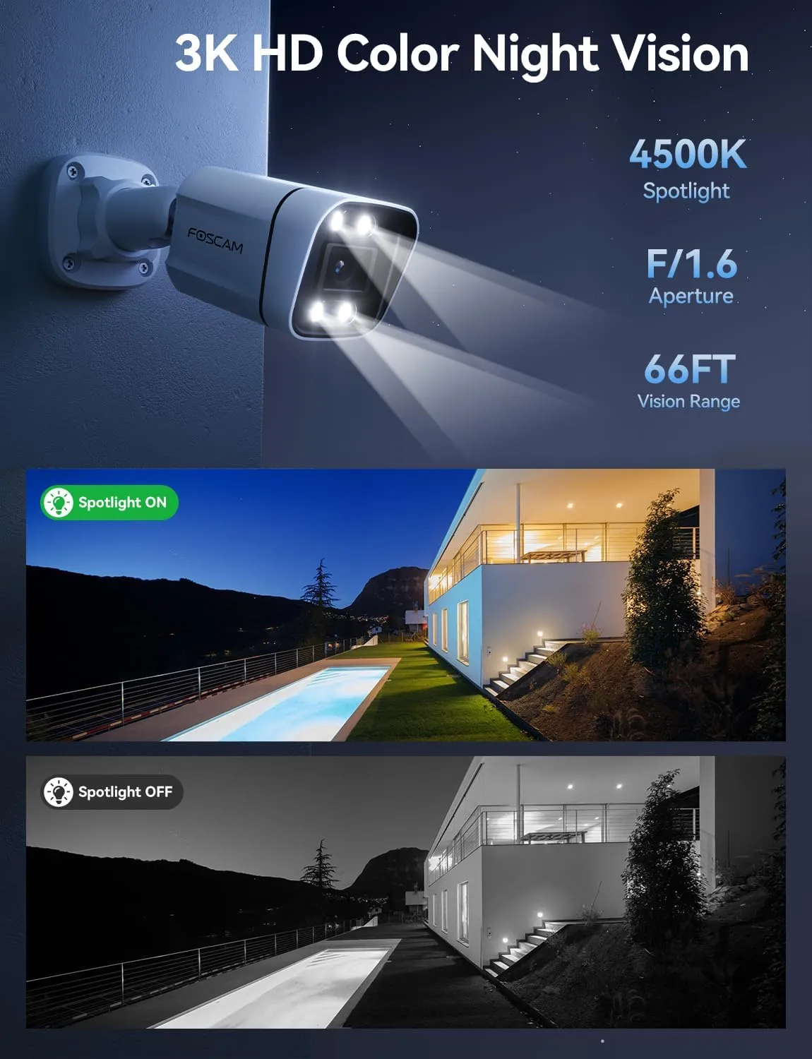 FOSCAM 3K 5MP Outdoor Security IP POE Camera, V5EP Home Security Surveillance Camera with AI Detect Human/Vehicle,66ft Color Night Vision,2-Way Audio,Motion Alert,Spotlight & Siren Alarm,120° FoV,IP66