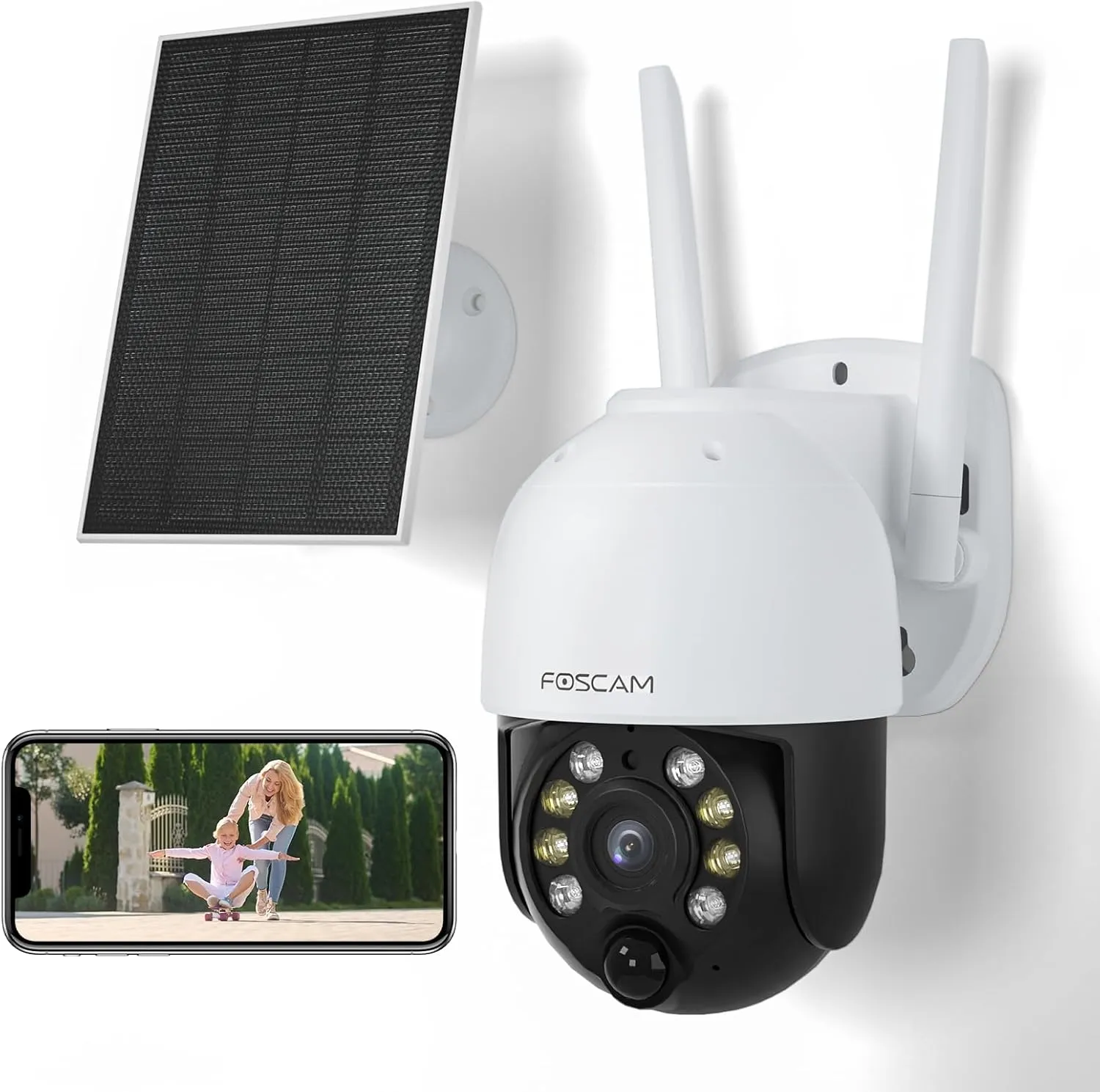FOSCAM Solar Security Cameras Wireless Outdoor, 4MP 5000mAh Battery Powered WiFi Camera for Home Surveillance with Spotlights,Remote PT Control,PIR Human Detection,Color Night Vision,2-Way Audio,IP65
