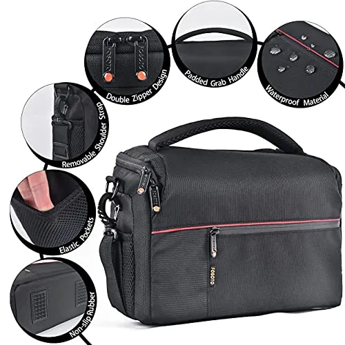 FOSOTO DSLR Camera Shoulder Bag Case Compatible for Canon EOS Rebel T7 T6 T8i SL3 T100 2000D 4000D 60D 80D 750D 90D 5D Nikon D780 D750 D610 D5600 D5300 D7500 D3500 Pentax with Waterproof Rain Cover