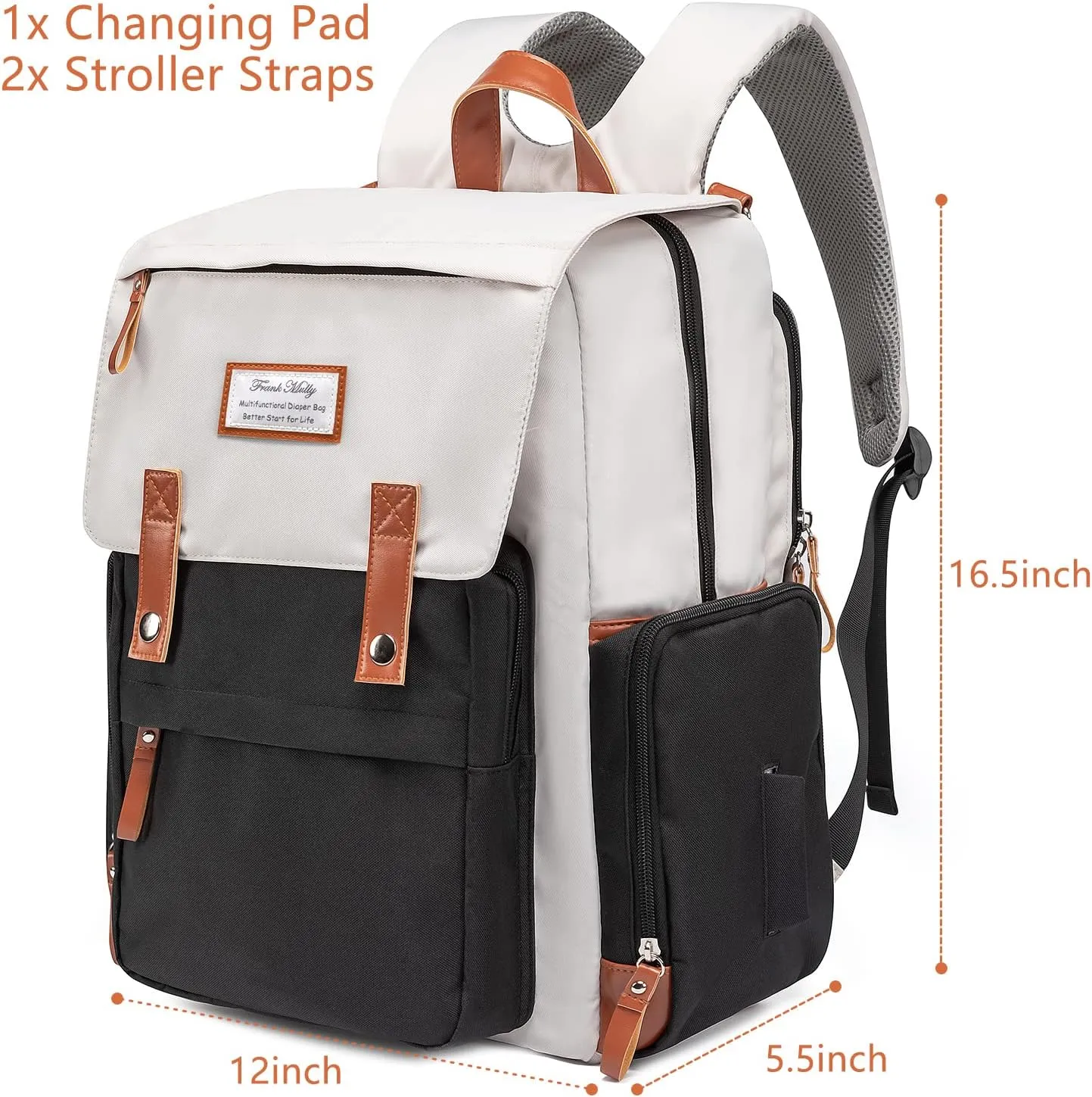 Frank Mully Diaper Bag Backpack Large Multifunction Travel Baby Bag for Mom Dad Black White