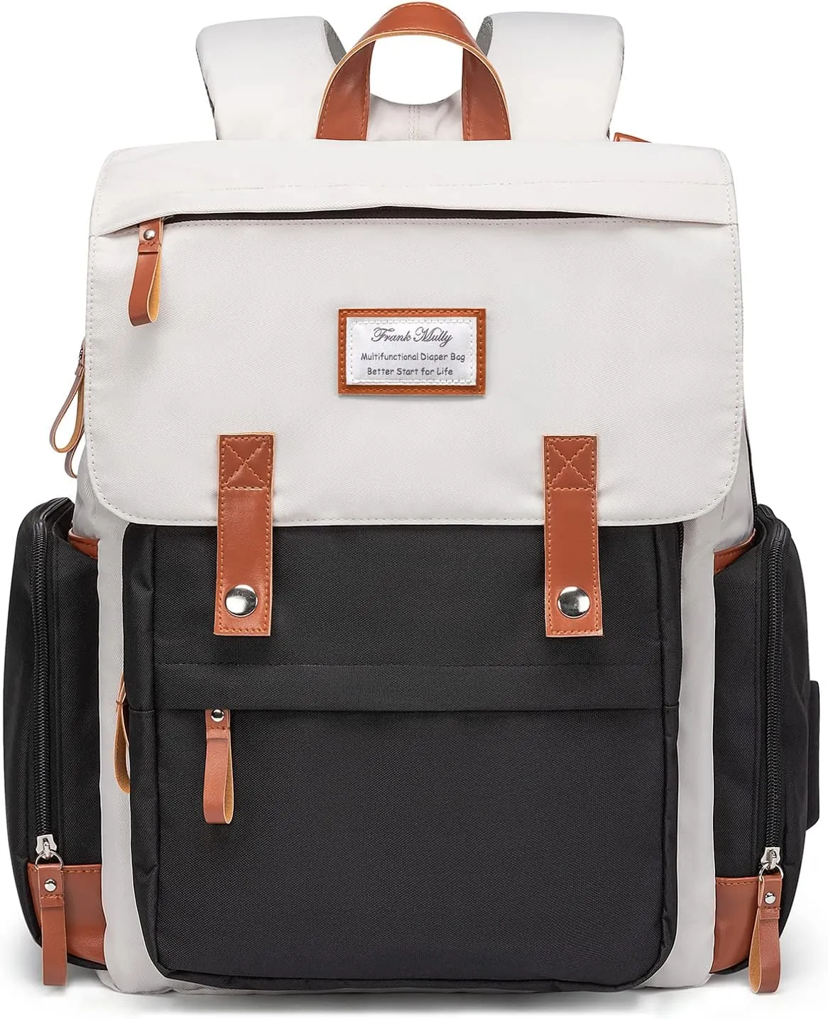 Frank Mully Diaper Bag Backpack Large Multifunction Travel Baby Bag for Mom Dad Black White