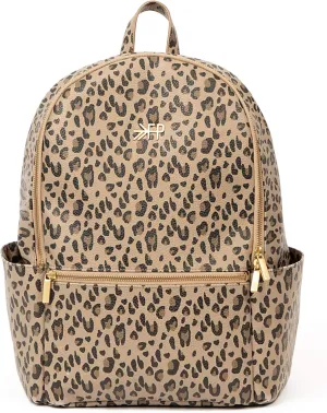 Freshly Picked Classic City Backpack II, Vegan Leather Diaper Bag with Changing Pad & Water-Resistant Lining & 10-Pockets for Baby Mom, Toddler Mom, and Beyond (Leopard)