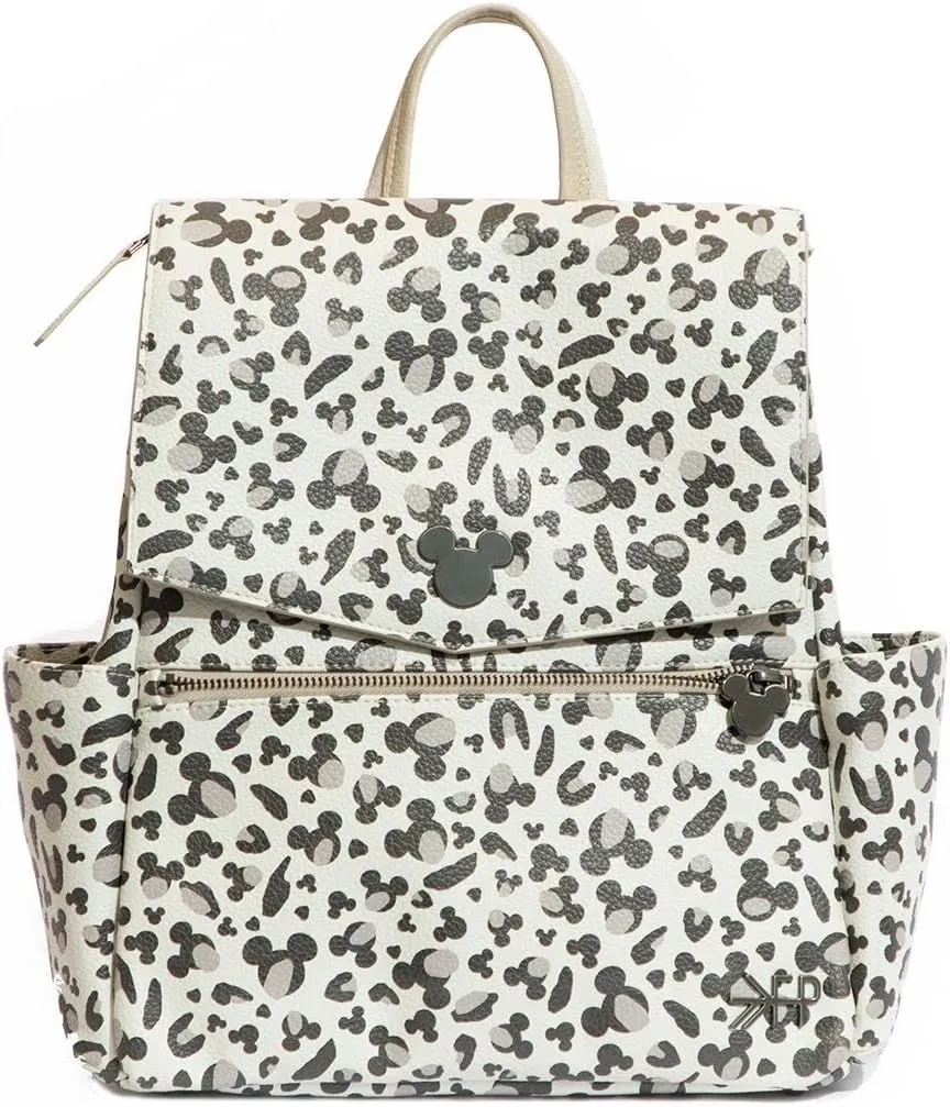 Freshly Picked Classic Mini II Diaper Bag Backpack, Wipeable Vegan Leather, 8 Pockets (Mickey Leopard)