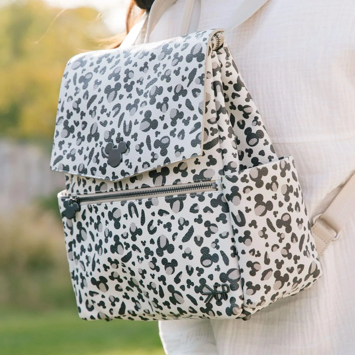 Freshly Picked Classic Mini II Diaper Bag Backpack, Wipeable Vegan Leather, 8 Pockets (Mickey Leopard)