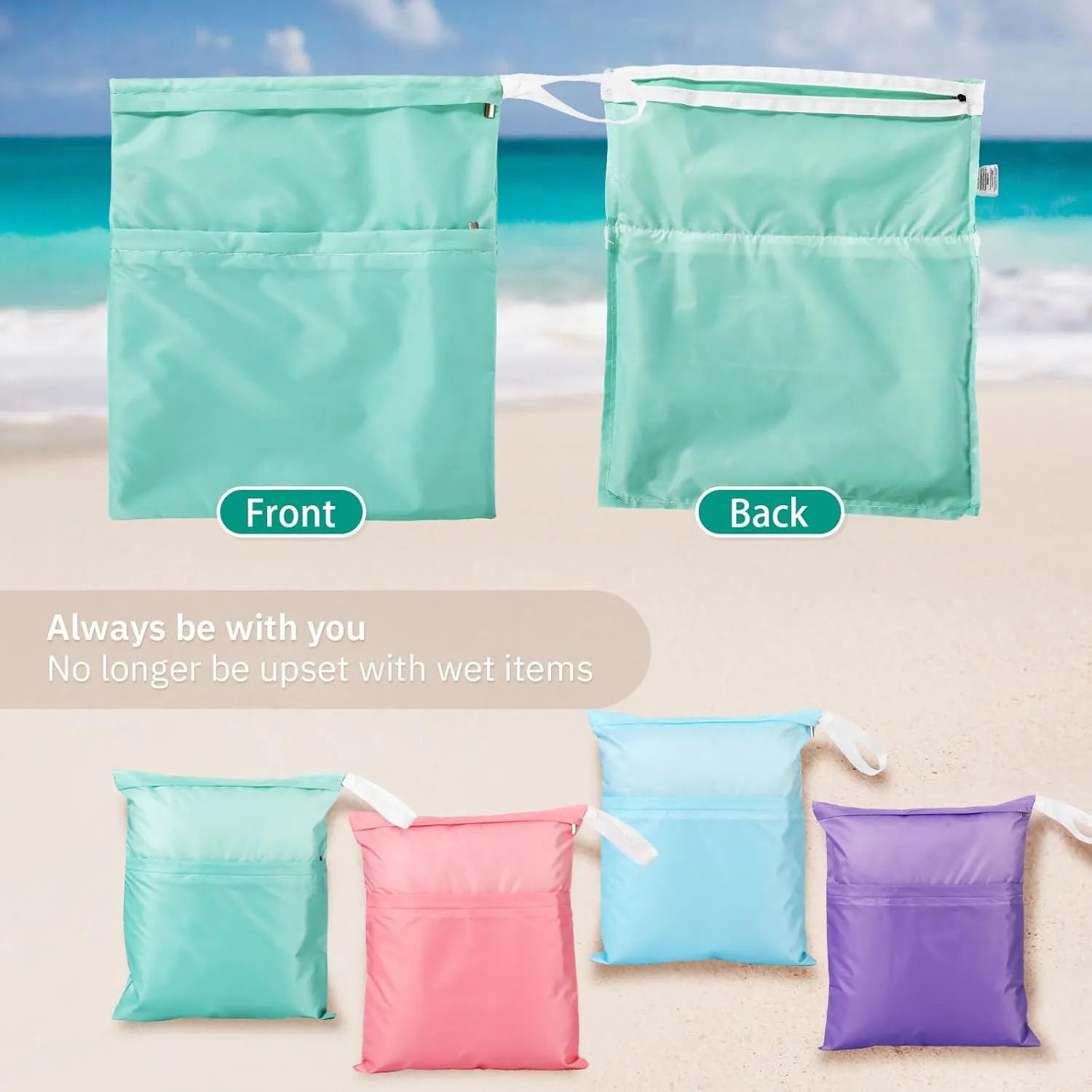 Frienda 4 Pieces Wet Dry Bag for Baby Waterproof Reusable Washable Diaper Bag Sealed with Handle for Travel, Beach, Swimsuit, Diapers, Dirty Gym Clothes and Toiletries (Macaron)