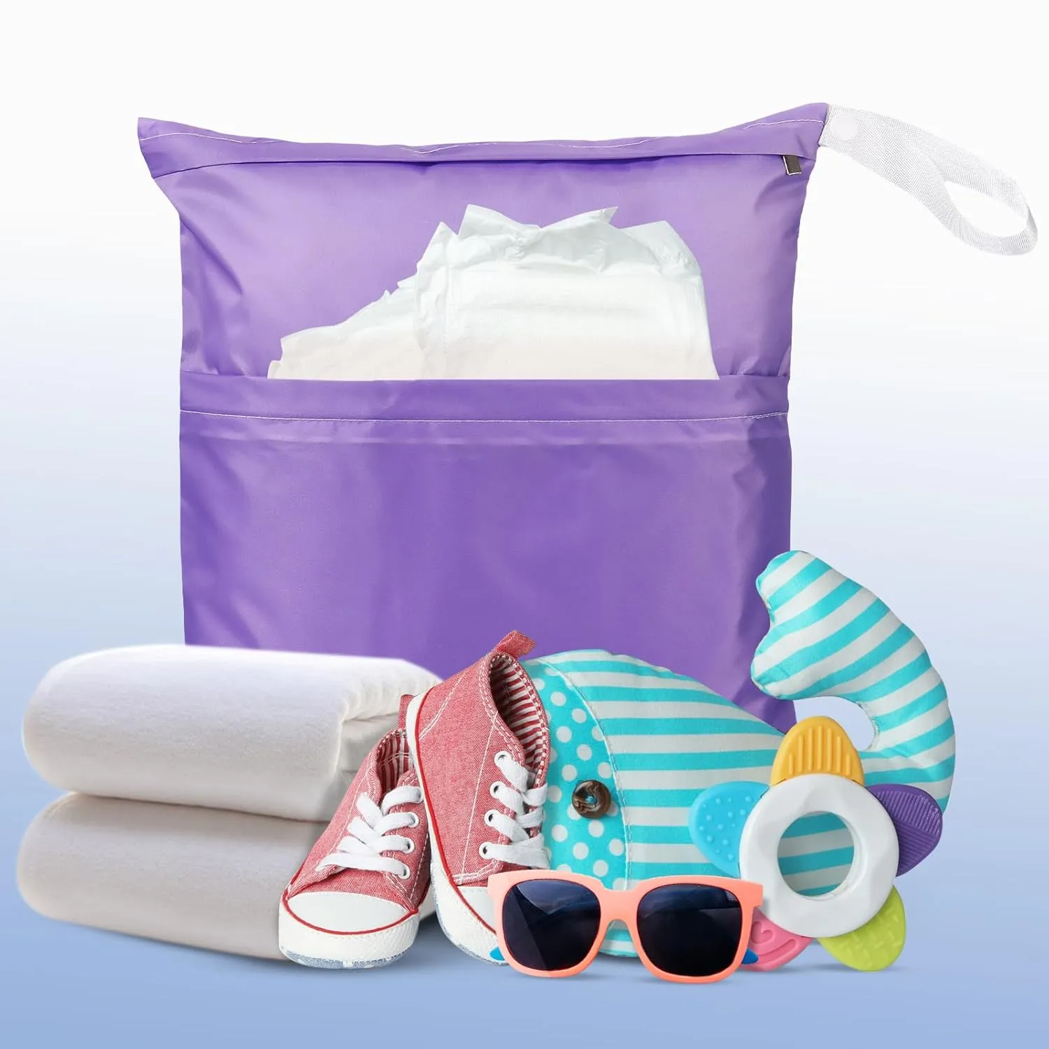 Frienda 4 Pieces Wet Dry Bag for Baby Waterproof Reusable Washable Diaper Bag Sealed with Handle for Travel, Beach, Swimsuit, Diapers, Dirty Gym Clothes and Toiletries (Macaron)