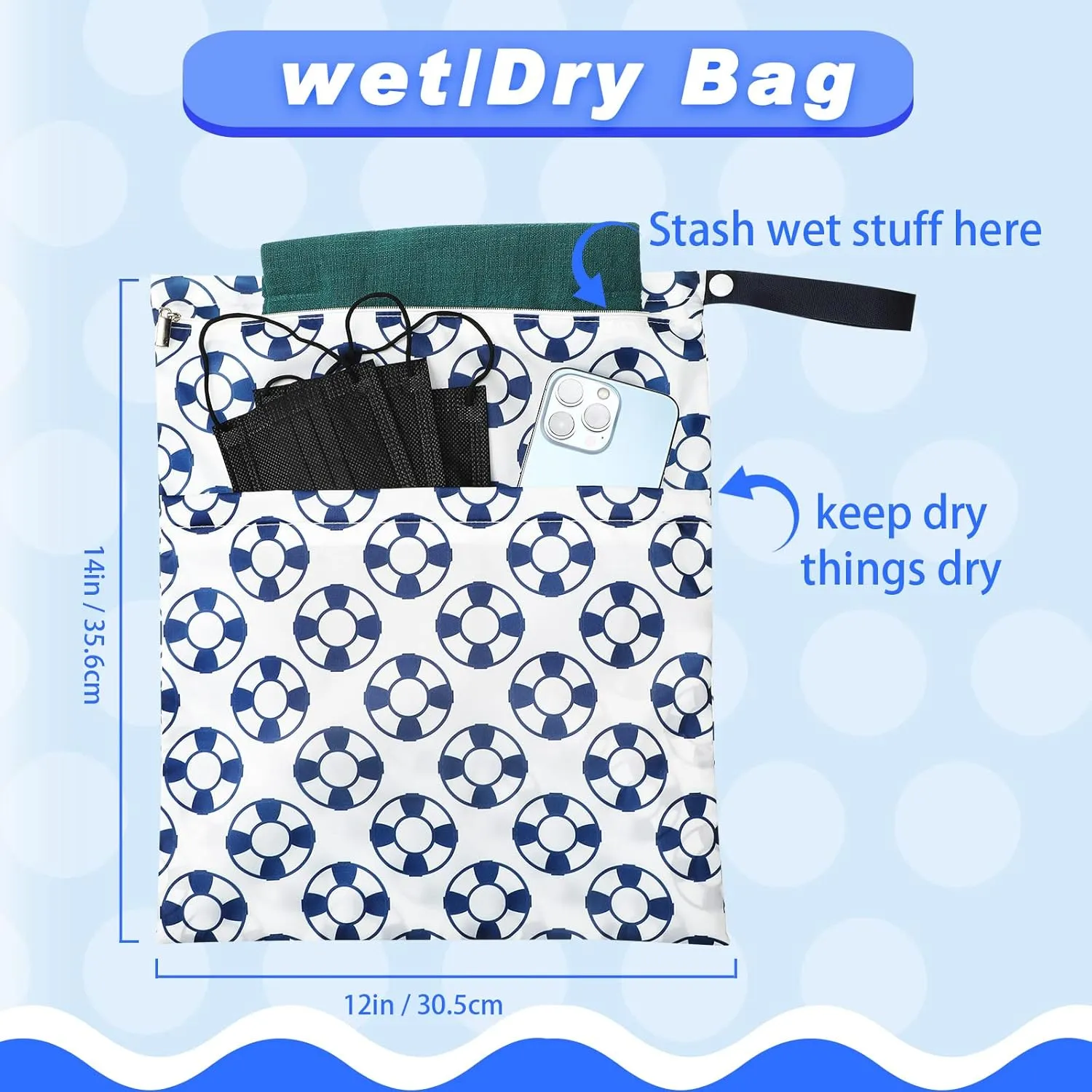 Frienda 4 Pieces Wet Dry Bag for Baby Waterproof Reusable Washable Diaper Bag Sealed with Handle for Travel, Beach, Swimsuit, Diapers, Dirty Gym Clothes and Toiletries (Nautical Style)