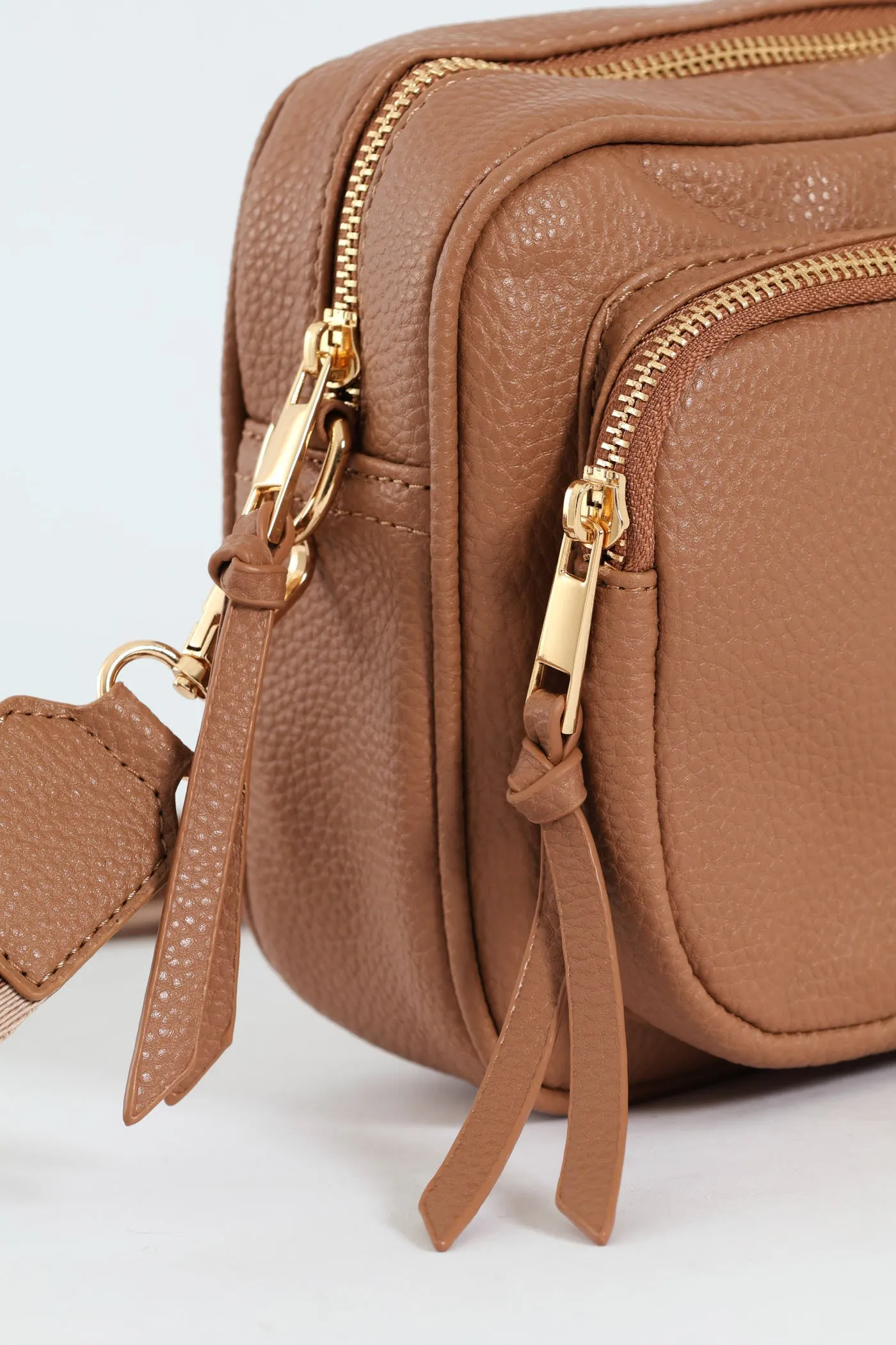 Front Zip Camera Bag With Webbing Strap - Tan