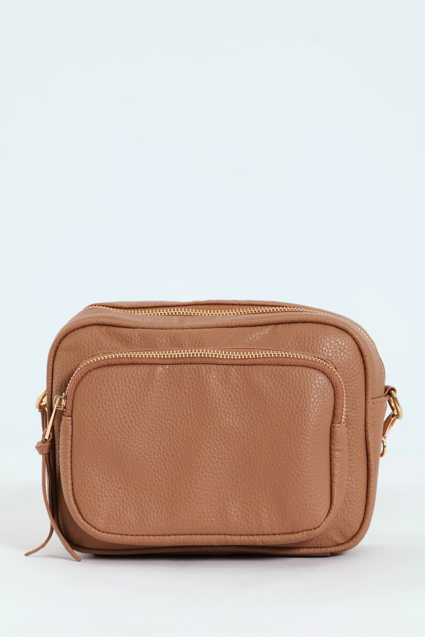 Front Zip Camera Bag With Webbing Strap - Tan