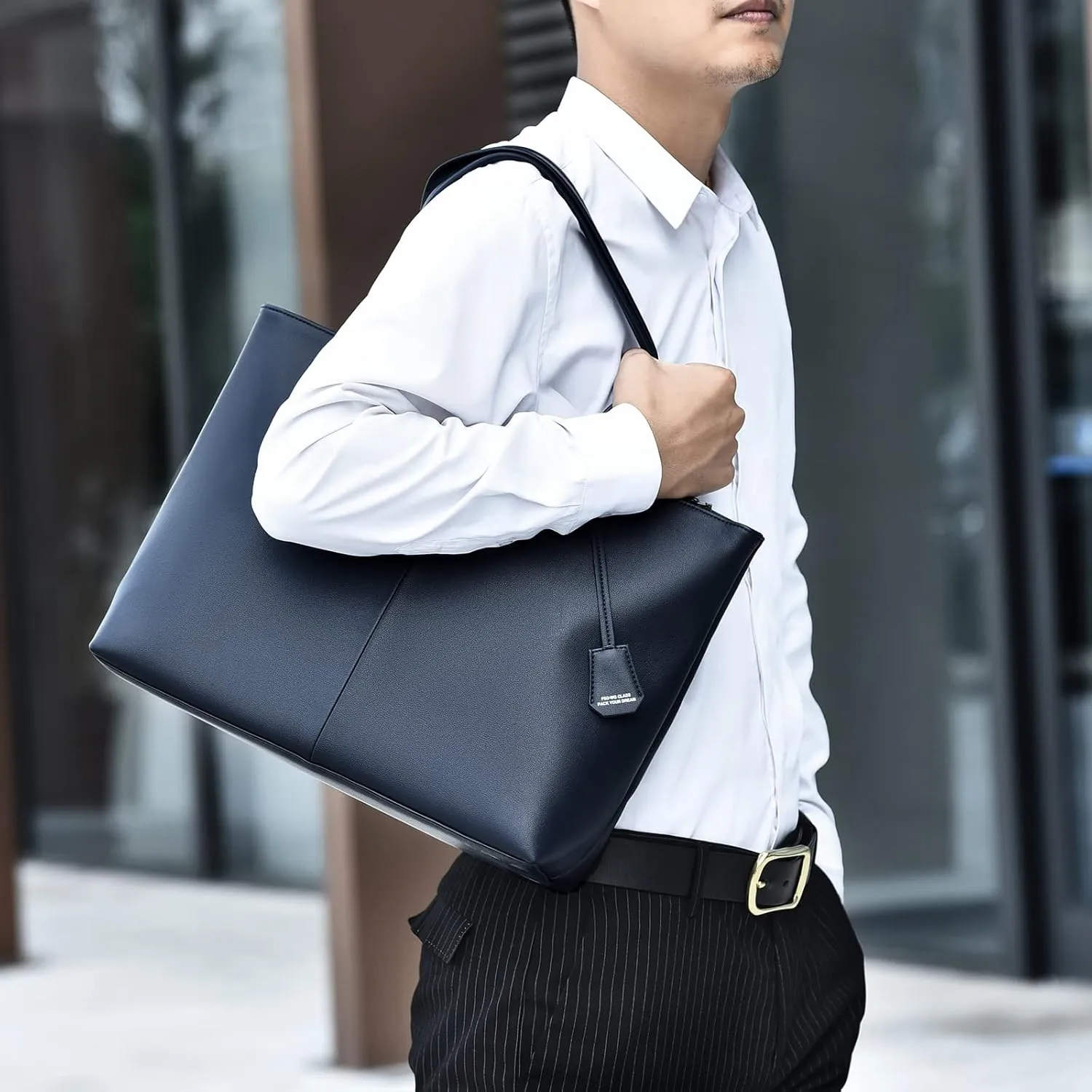 FSD.WG Men's Tote Bag,Business Bag, Leather Briefcase,Elegant Leather,Large Capacity,Black