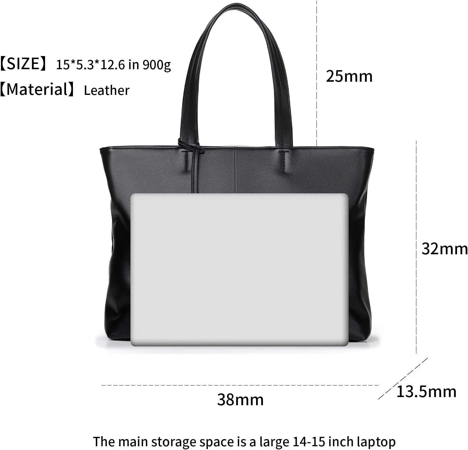 FSD.WG Men's Tote Bag,Business Bag, Leather Briefcase,Elegant Leather,Large Capacity,Black