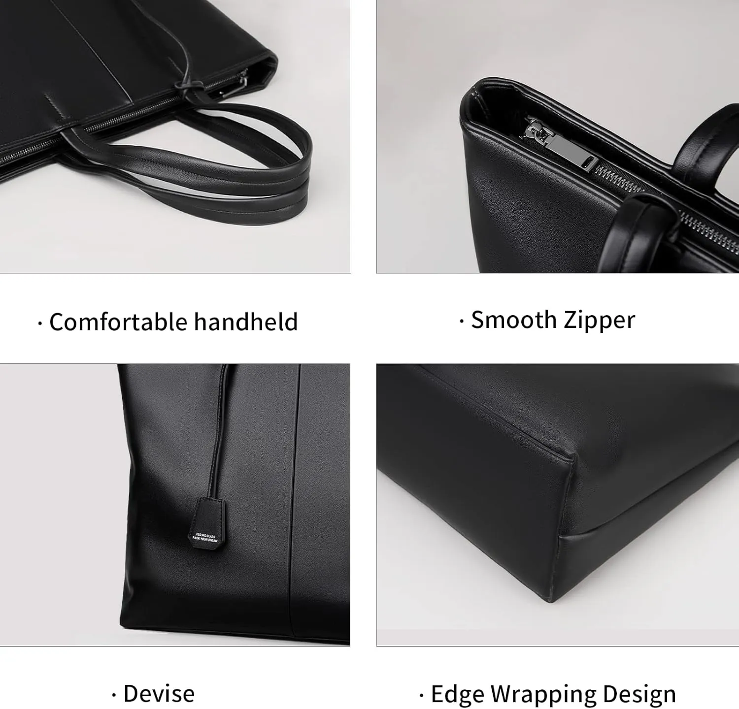 FSD.WG Men's Tote Bag,Business Bag, Leather Briefcase,Elegant Leather,Large Capacity,Black