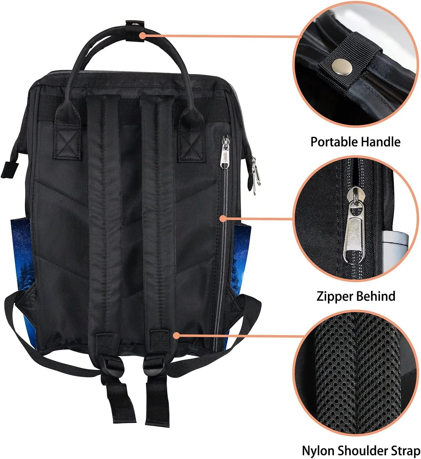 Full Moon Rising Above Winter Forest Diaper Bag Backpack, waterproof backpack Baby Nappy Changing Bags Laptop Backpack for Travel, Large Capacity, Durable and Stylish for Woman and Men.
