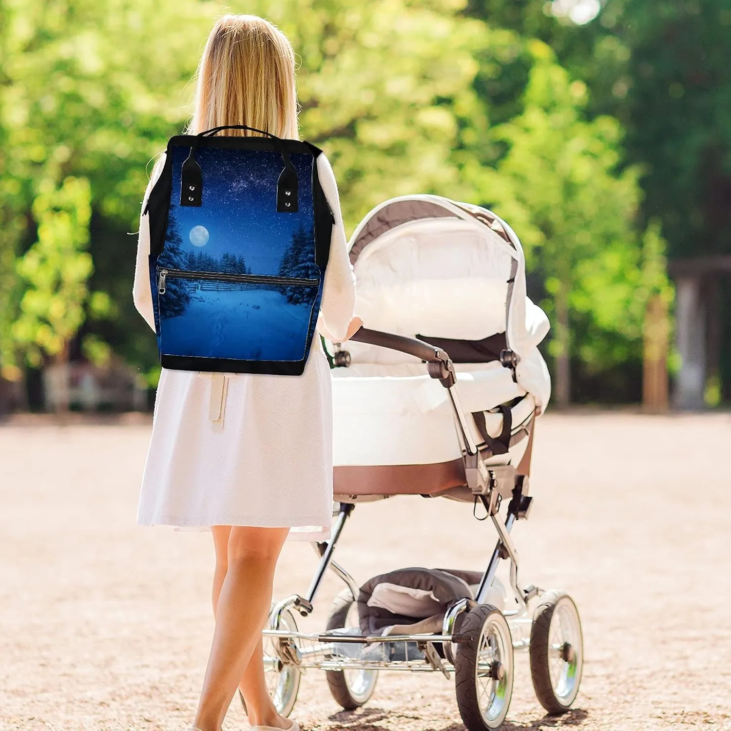 Full Moon Rising Above Winter Forest Diaper Bag Backpack, waterproof backpack Baby Nappy Changing Bags Laptop Backpack for Travel, Large Capacity, Durable and Stylish for Woman and Men.