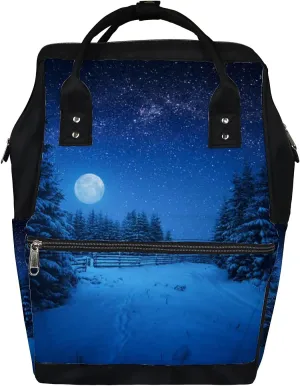 Full Moon Rising Above Winter Forest Diaper Bag Backpack, waterproof backpack Baby Nappy Changing Bags Laptop Backpack for Travel, Large Capacity, Durable and Stylish for Woman and Men.