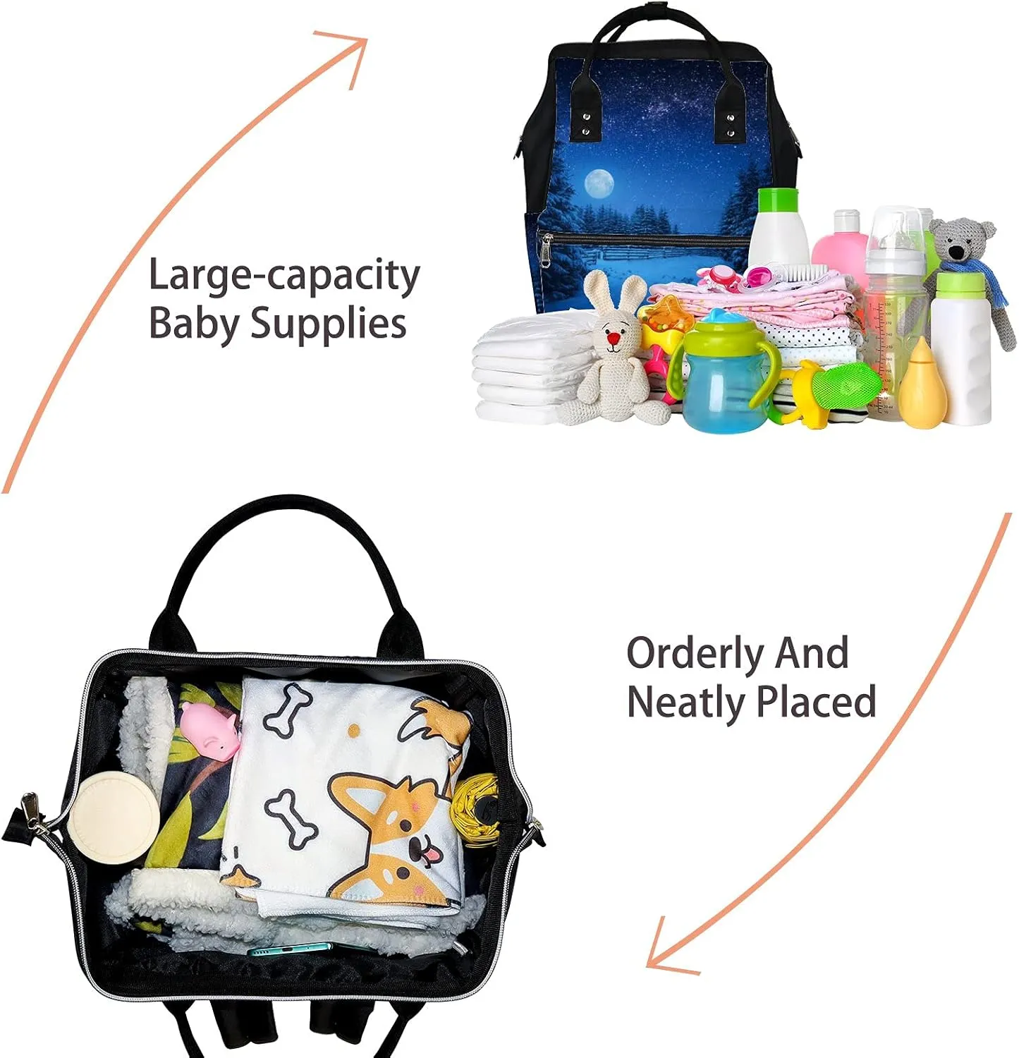 Full Moon Rising Above Winter Forest Diaper Bag Backpack, waterproof backpack Baby Nappy Changing Bags Laptop Backpack for Travel, Large Capacity, Durable and Stylish for Woman and Men.
