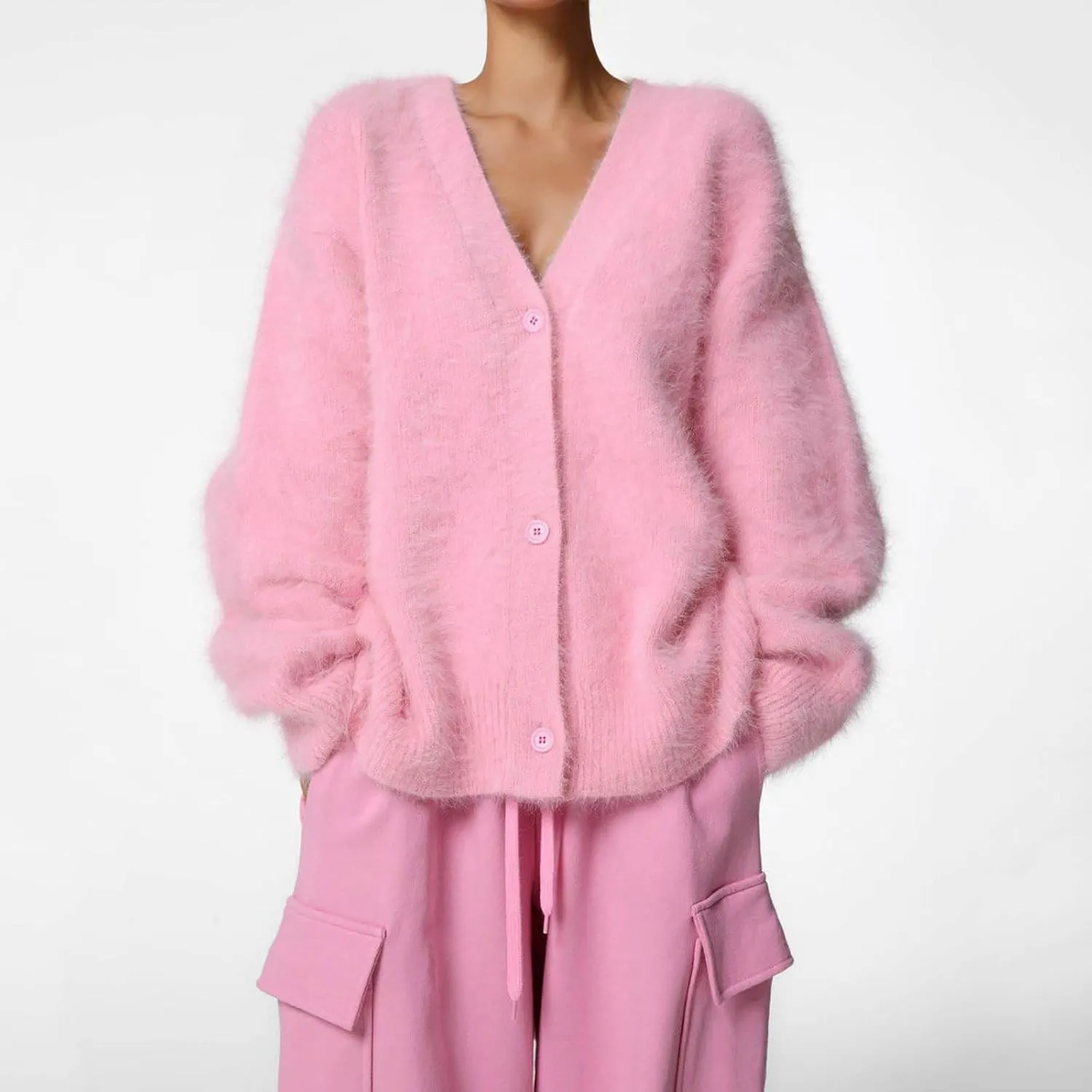 Fuzzy Cardigan Sweaters for Women Oversized Long Sleeve Button Down Furry Knit Sweater Soft Lightweight Cardigans