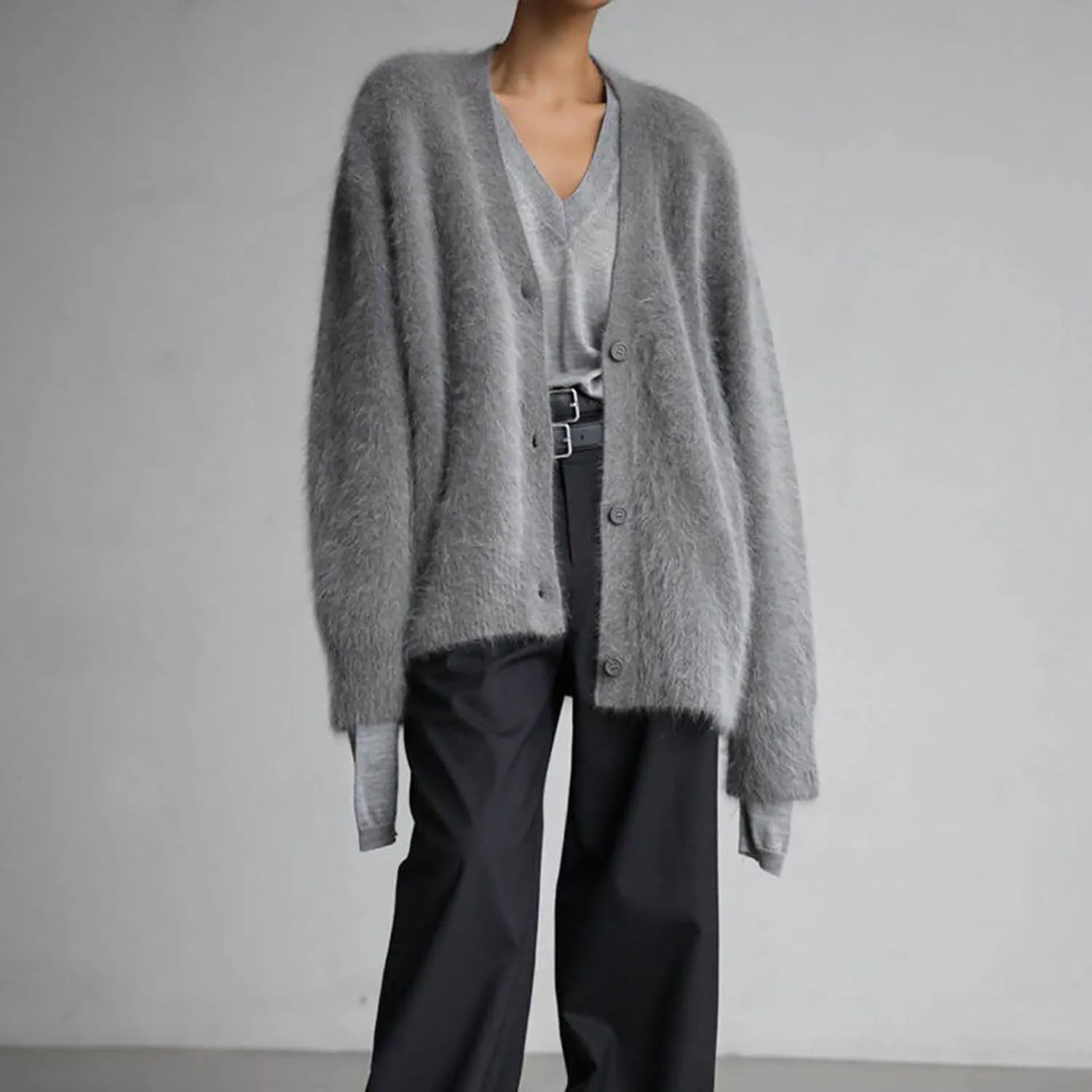 Fuzzy Cardigan Sweaters for Women Oversized Long Sleeve Button Down Furry Knit Sweater Soft Lightweight Cardigans