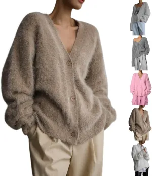 Fuzzy Cardigan Sweaters for Women Oversized Long Sleeve Button Down Furry Knit Sweater Soft Lightweight Cardigans