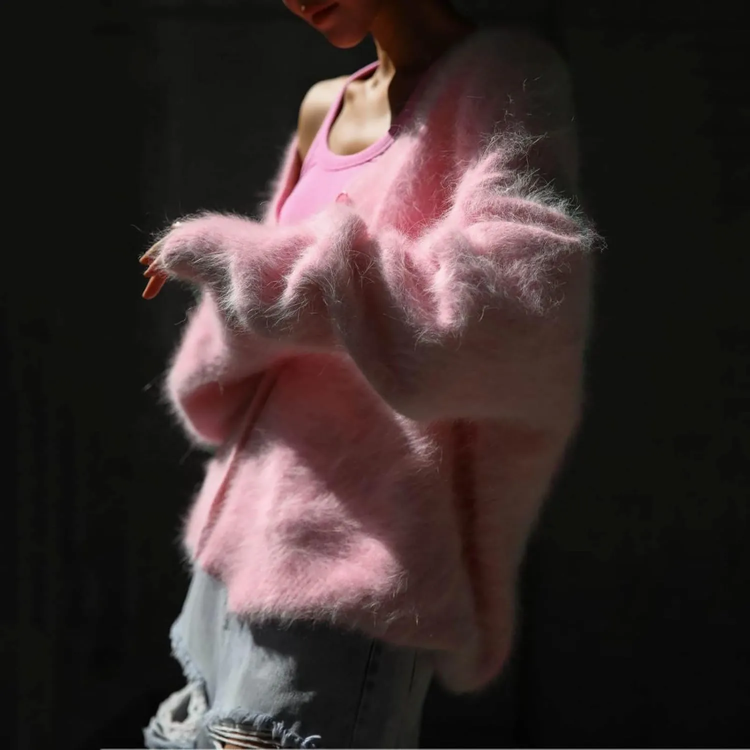 Fuzzy Cardigan Sweaters for Women Oversized Long Sleeve Button Down Furry Knit Sweater Soft Lightweight Cardigans