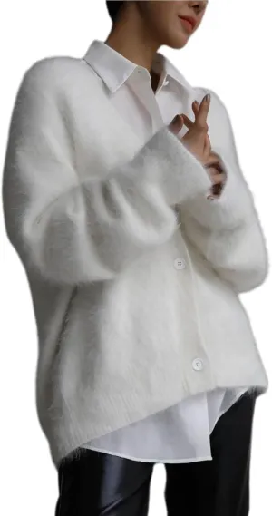 Fuzzy Cardigan Sweaters for Women Oversized Long Sleeve Button Down Furry Knit Sweater Soft Lightweight Cardigans