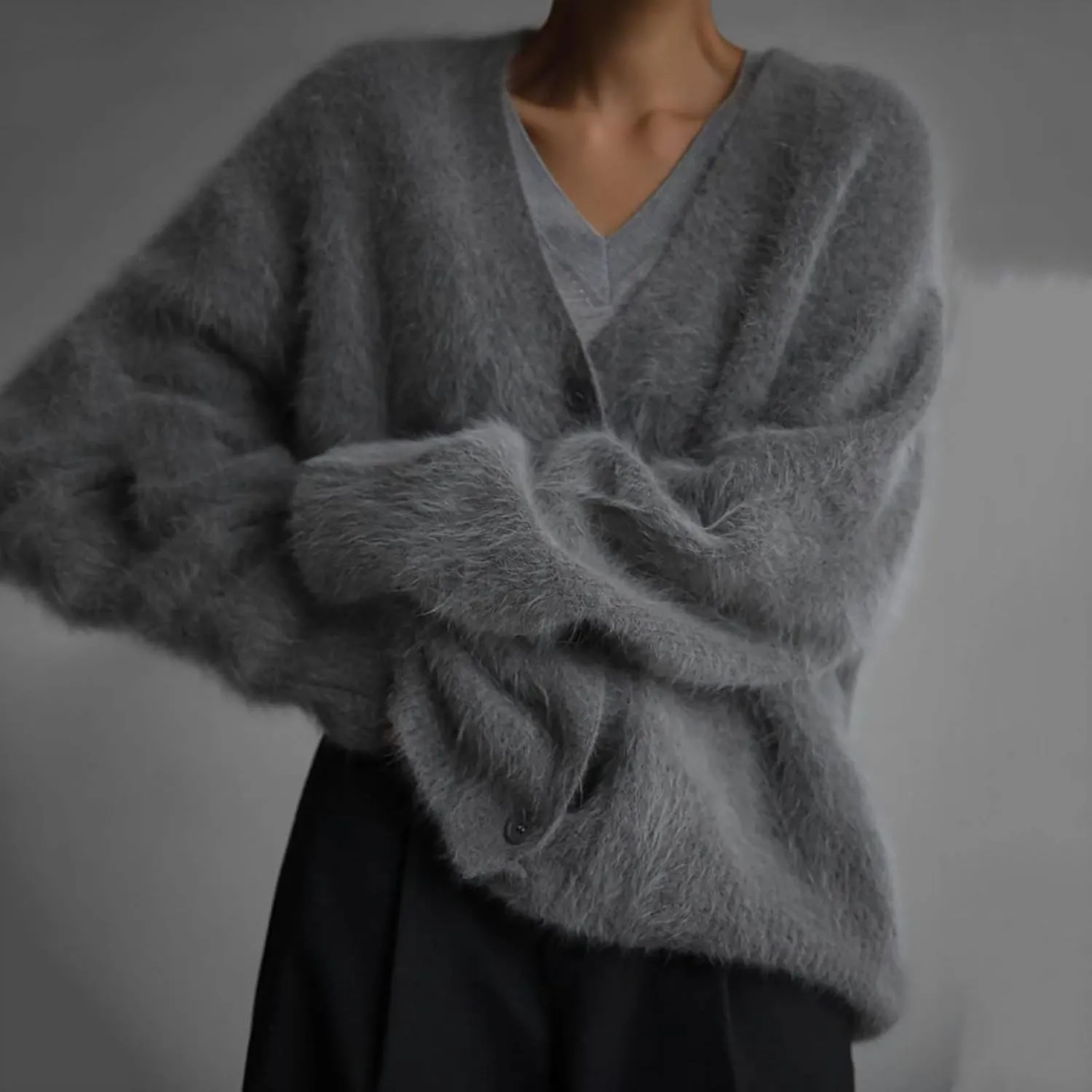 Fuzzy Cardigan Sweaters for Women Oversized Long Sleeve Button Down Furry Knit Sweater Soft Lightweight Cardigans