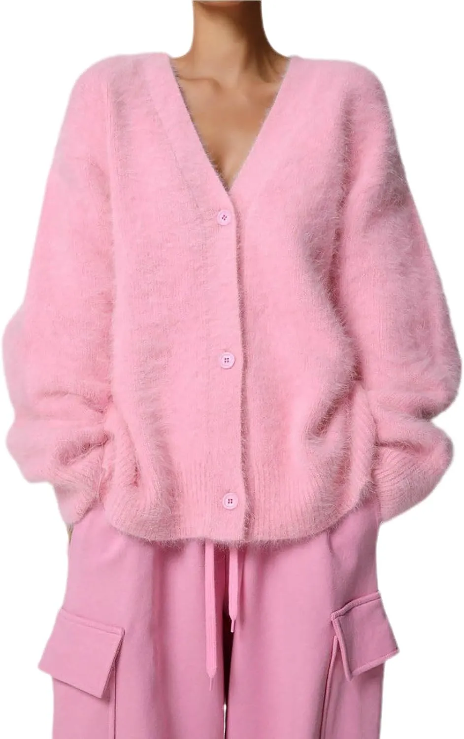 Fuzzy Cardigan Sweaters for Women Oversized Long Sleeve Button Down Furry Knit Sweater Soft Lightweight Cardigans