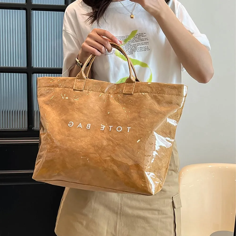 Geelyda Tote Bag for Women, PVC Large Kraft Paper Tote Bag Letters Print, Women's Handbags, Clear Hobo Purses for Women