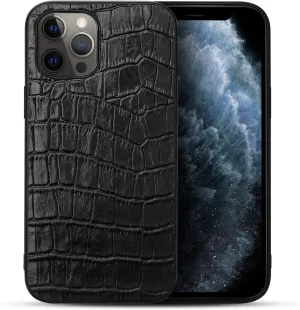 Genuine Leather Case for iPhone 12 Pro/iPhone 12,Classic Crocodile Pattern Real Leather Full Coverage Bumper Case (All-Inclusive)