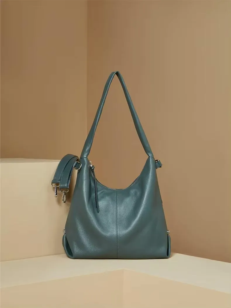 Genuine Leather Hobo Handbag, Sadle Handle Shoulder Bag for Women, Trendy Designer Hobo Tote Handbag,