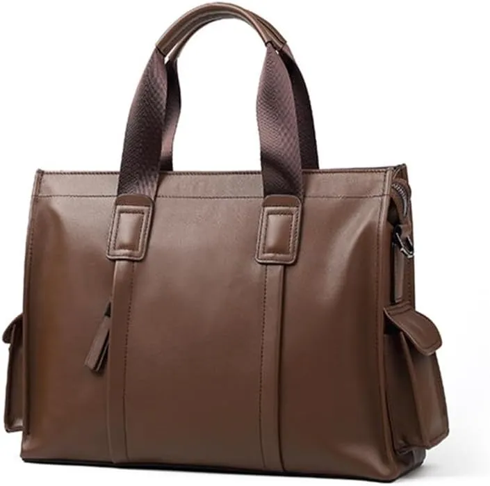 Genuine Leather Men's Handbag Cowhide Computer Bag 14 Inch Business Large Capacity Crossbody Briefcase