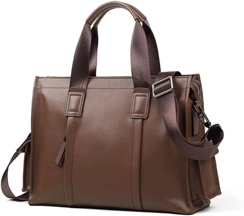 Genuine Leather Men's Handbag Cowhide Computer Bag 14 Inch Business Large Capacity Crossbody Briefcase