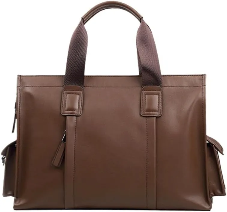 Genuine Leather Men's Handbag Cowhide Computer Bag 14 Inch Business Large Capacity Crossbody Briefcase