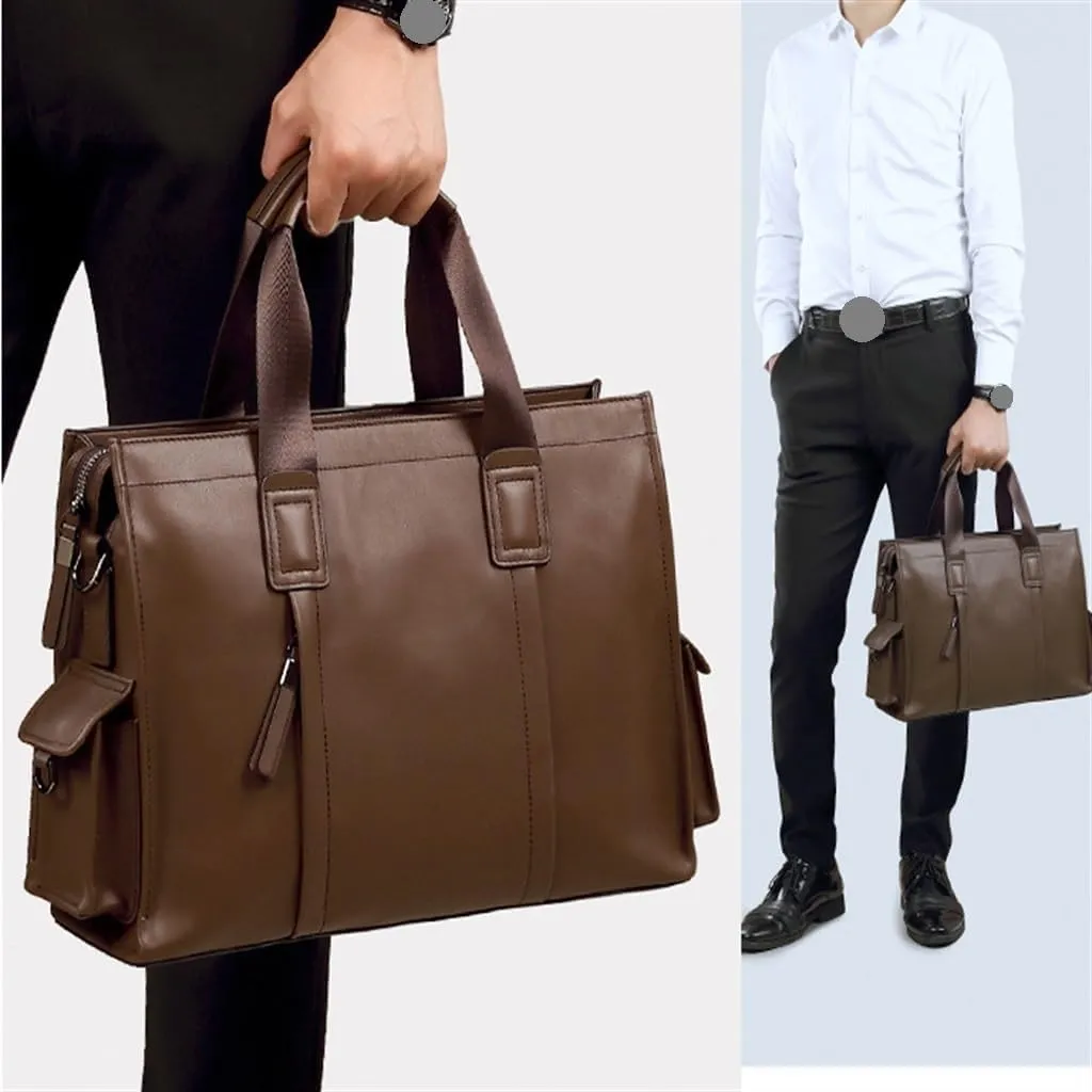 Genuine Leather Men's Handbag Cowhide Computer Bag 14 Inch Business Large Capacity Crossbody Briefcase