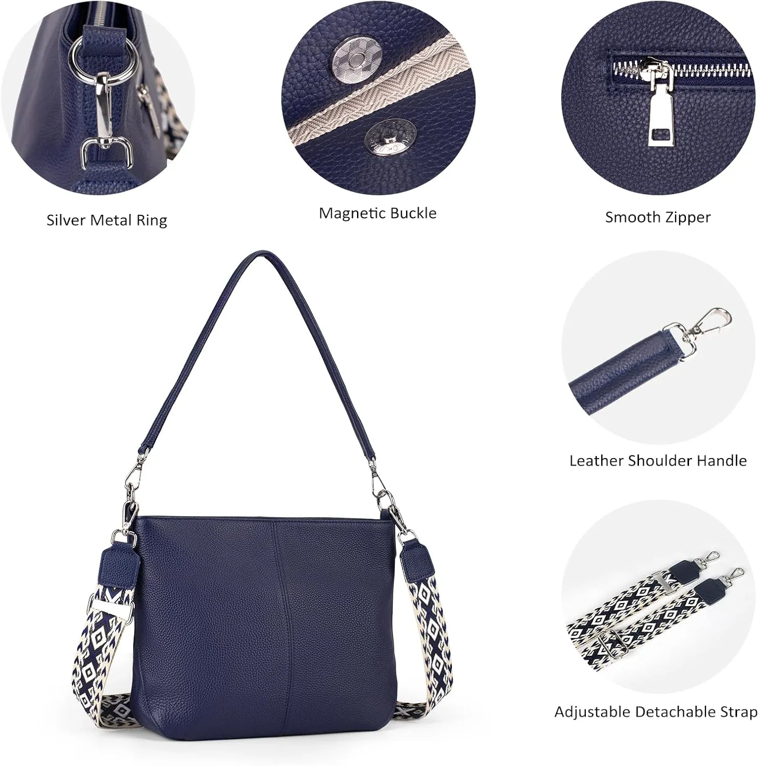 Genuine Leather Purse for Women, Women's Handbags Hobo Bag, Soft Leather Crossbody with Adjustable Wide Strap