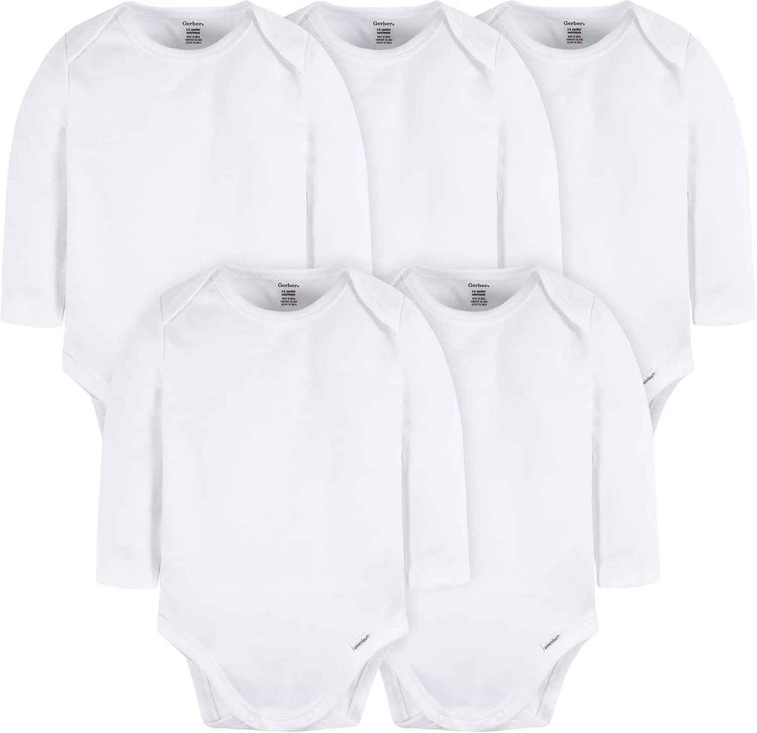 Gerber Baby Long Sleeve Solid Onesies Multi-Pack Interlock 180 Gsm